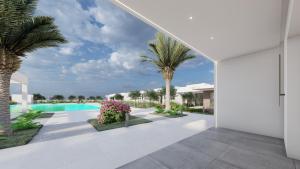 una imagen de una villa con palmeras y piscina en SANTA MARINA RESORT en Glífa