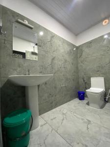 La salle de bains est pourvue d'un lavabo et de toilettes. dans l'établissement Drizzle Valley Cottage, à Munnar