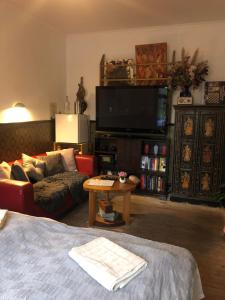- un salon avec un canapé et une télévision dans l'établissement Køge Bed & Kitchen, à Køge