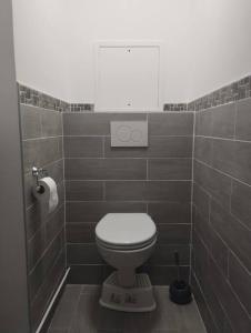a bathroom with a white toilet in a tiled room at Appartement calme proche Paris in Villiers-sur-Marne
