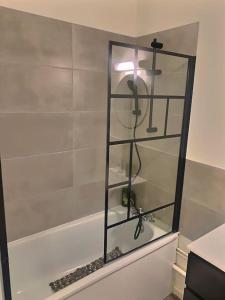 een douche met een glazen plank in een bad bij b- Appartement lumineux proche velizy bis in Meudon