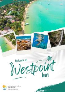 una pancarta con las palabras bienvenida en la posada Westport y en la playa en Westpoint Inn en San Vicente