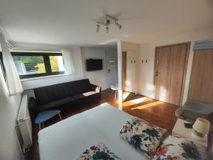 a living room with a couch and a table at Apartamenty Monterska in Bielsko-Biała