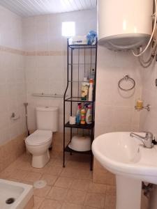 ein Bad mit einem WC und einem Waschbecken in der Unterkunft INFO στούντιο in Messini