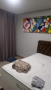 een bed in een kamer met een schilderij aan de muur bij Mini mansão in Montes Claros