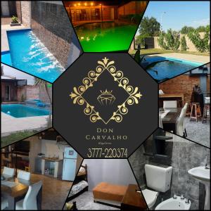 un collage di quattro foto di una piscina di Quinta Don Carvalho a Goya