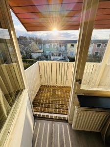 a view from the porch of a house at Nyrenoverat 2-våningshus in Norrköping