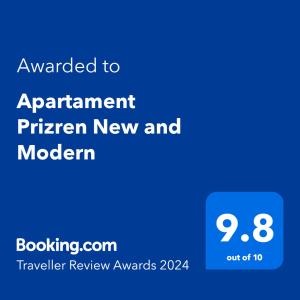 Apartment Prizren New and Modern tesisinde sergilenen bir sertifika, ödül, işaret veya başka bir belge