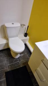 uma casa de banho com um WC branco e um lavatório. em L'Elégance 001 em Cambrai