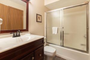 a bathroom with a shower and a toilet and a sink at Seven Springs 1 Bedroom Premium Condo, Ski In Ski Out condo in Champion