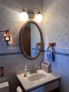 een badkamer met een wastafel en een spiegel bij Cabin in Remer in Remer