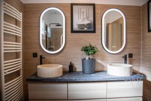 twee wastafels in een badkamer met twee spiegels bij Superb renovated villa 2 steps from Seillans in Seillans