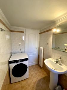 niewielka łazienka z umywalką i kuchenką w obiekcie Demy's apartments w mieście Kardítsa