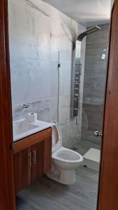 a bathroom with a toilet and a sink and a shower at Appartamento Sidney in San Fernando de Monte Cristi