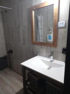 a bathroom with a white sink and a mirror at alquiler por día en general Acha in General Acha +11 photos