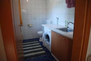 La salle de bains est pourvue d'un lave-linge et d'un lavabo. dans l'établissement Ferienwohnung Lahnerhof, à Arriach