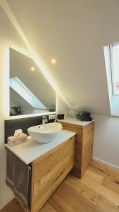 a bathroom with a sink on a counter at Schwarzwaldliebe Neuried 20 Min zum Europa Park in Neuried