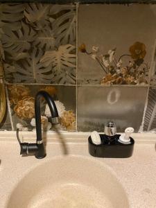 a bathroom sink with a faucet on a counter at Tüyap Fair Elit Home in Istanbul