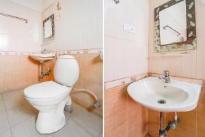2 fotos de un baño con aseo y lavabo en FabExpress Shree Shylee Niwas, en Chennai