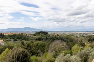 uitzicht op een stad vanaf een heuvel met bomen bij Residence Montevecchio in Montopoli in Val dʼArno