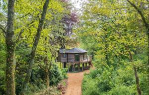 a log cabin in the middle of a forest at Unique Secluded Romantic Treehouse in Cornwall, sleeps 2 in Looe