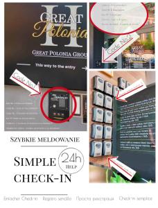 een collage van foto's van een bord met een spiekradio bij Great Polonia Kraków City Center in Krakau
