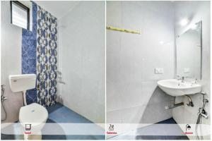 two pictures of a bathroom with a toilet and a sink at Ocean Wave - Calangute in Calangute