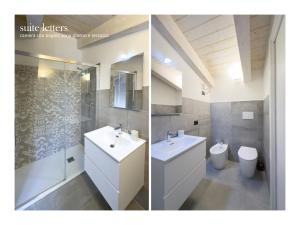 two pictures of a bathroom with a sink and a toilet at Casa da Zoe in Spoleto