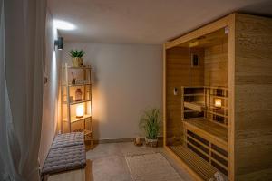 a room with a shower with a wooden partition at Villa Paola in Pićan +42 photos