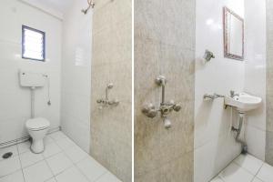 two pictures of a bathroom with a toilet and a sink at FabHotel Yashraj Inn in Vagholi