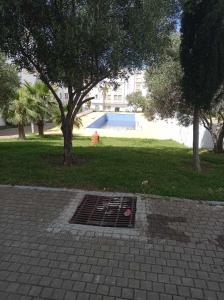 una rejilla en el suelo en un parque con un árbol en Pole urbain ibn Batouta, en Tánger