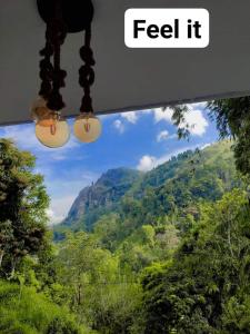 una ventana de tren con vistas a las montañas en Kai Kazee Ella, en Ella