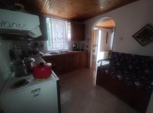 a kitchen with a sink and a stove top oven at Trikeri traditional cozy house in Trikeri