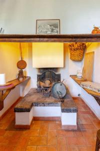 Cette chambre dispose d'une table et d'une cheminée. dans l'établissement gite 6 chambres en Toscane, à Serrazzano