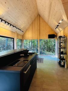 a kitchen with a sink and a counter top at Tető Mátra Nordic Cabin in Mátraszentimre