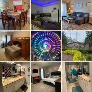un collage di foto di una casa con ruota panoramica di Golfers & Families Dream Vacation! Patio, Pool, 4 Miles to Everything ! Spacious Condo Stocked with all You Need! a Myrtle Beach