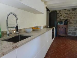 eine Küche mit einer Spüle und einer Arbeitsplatte in der Unterkunft Petit gîte du Manoir de Keryvoas in Kerlouan