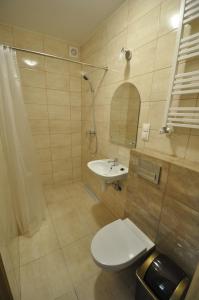 a bathroom with a toilet and a sink at willa grazyna 2 in Dźwirzyno