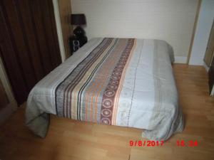 a bed with a blanket on it in a bedroom at Résidence les Sources Mont Dore in Mont-Dore