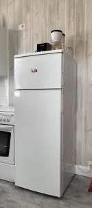 a white refrigerator with a blender on top of it at Résidence les Sources Mont Dore in Mont-Dore +3 photos