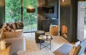 sala de estar con sofá y chimenea en Nice Home In Rheezerveen With Sauna, en Rheezerveen