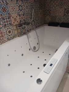 La salle de bains est pourvue d'une baignoire avec télécommande. dans l'établissement Tangara, à Villars-les-Dombes