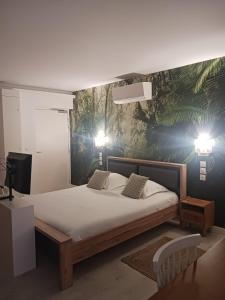 1 dormitorio con 1 cama con 2 almohadas en Aracari, en Villars-les-Dombes