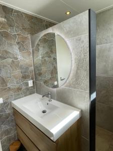 a bathroom with a sink and a mirror at Welcome by Bianca in Jisp +55 photos