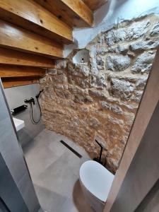 a bathroom with a stone wall and a toilet at Old Mill in Rogoznica