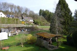 a view of a garden with a house in the background at Ferienwohnung Hilberath in Wimbach