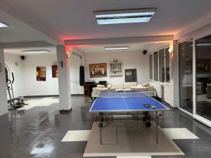 una sala de estar con mesa de ping pong. en Vila Varadero, en Skopje