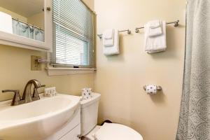 a bathroom with a sink and a toilet and a mirror at Bradley Bear Hideaway in Maggie Valley +17 photos