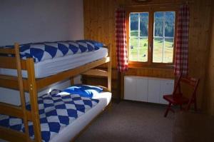 a bedroom with two bunk beds and a window at Tanzhus in Wildhaus