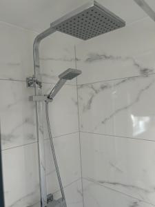 a shower with a shower head in a bathroom at The Little Nest @ Slaney House in Lahinch